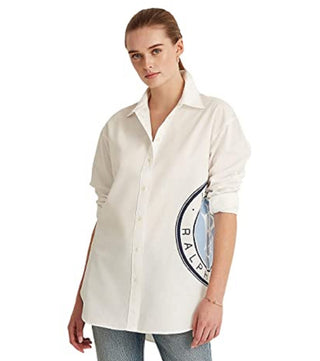 Camisa Ralph Lauren Feminina de Algodão com Logotipo Broadcloth, Branca, Tamanho X-G