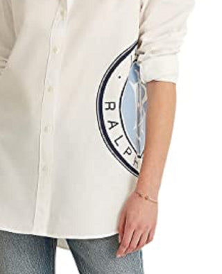 Camisa Ralph Lauren Feminina de Algodão com Logotipo Broadcloth, Branca, Tamanho X-G