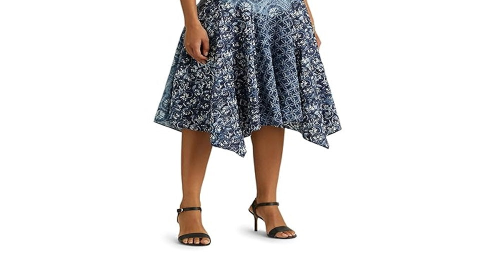 Vestido Ralph Lauren Feminino Estampado Patchwork de Linho Sem Mangas Azul Tamanho 10 Petite
