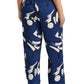 Calça feminina Ralph Lauren com estampa geométrica Charmeuse, perna larga, azul, tamanho 3X