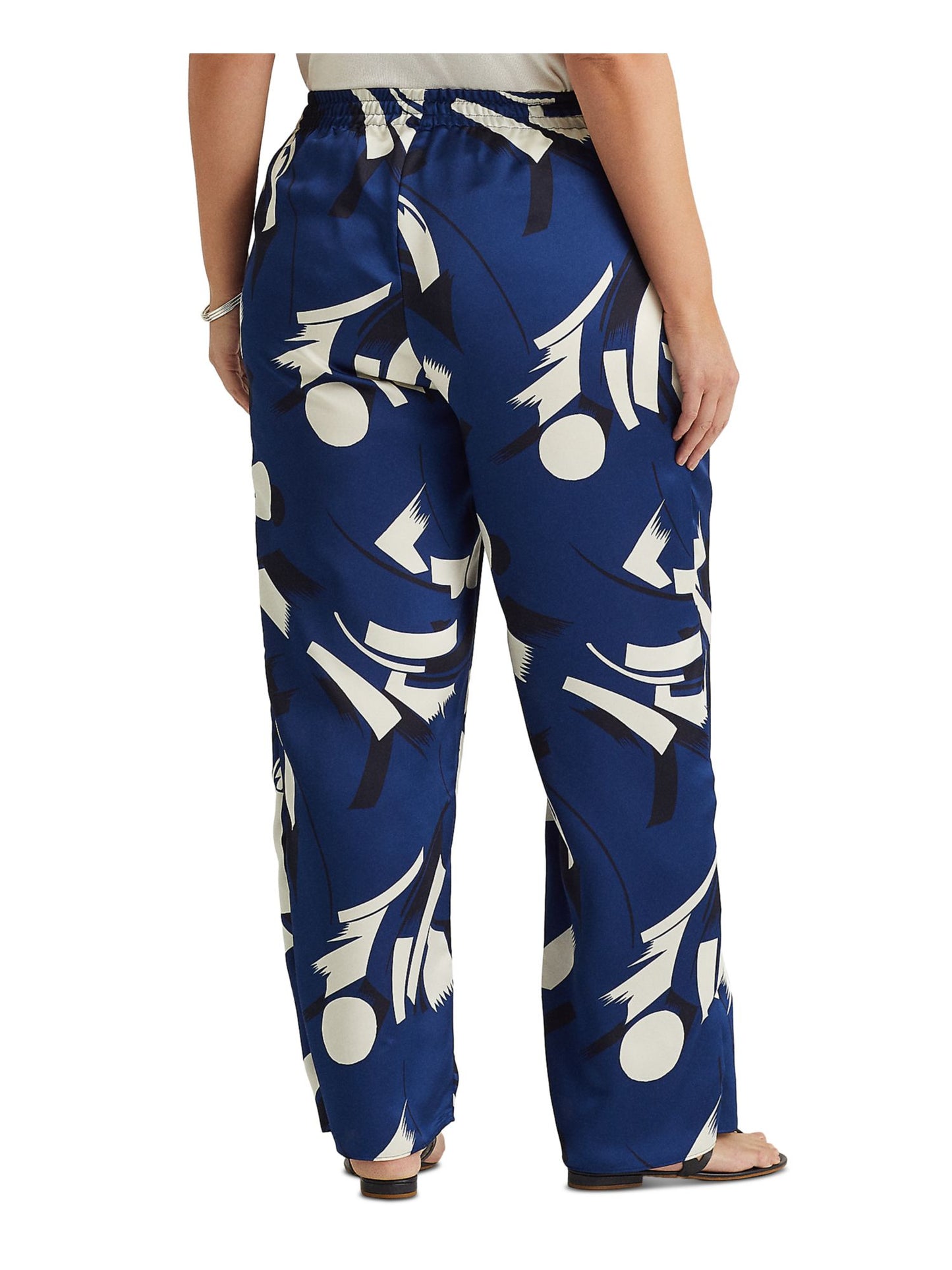 Calça feminina Ralph Lauren com estampa geométrica Charmeuse, perna larga, azul, tamanho 3X