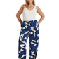 Calça feminina Ralph Lauren com estampa geométrica Charmeuse, perna larga, azul, tamanho 3X