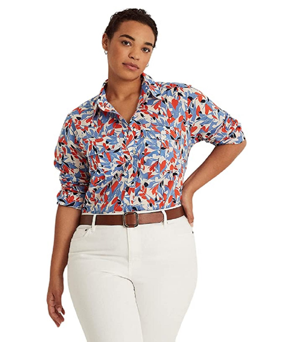 Camisa Ralph Lauren Feminina Floral de Voile de Algodão Tamanho Sortido 2X