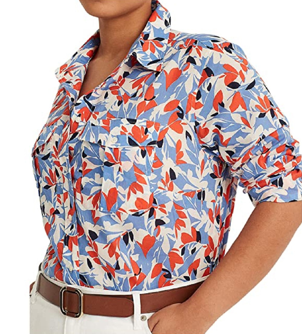 Camisa Ralph Lauren Feminina Floral de Voile de Algodão Tamanho Sortido 2X