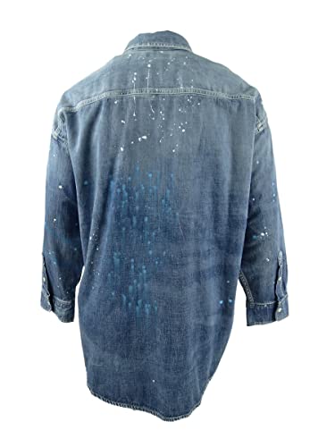 Camisa feminina plus size Lauren Ralph Lauren com estampa de respingos de tinta, azul, tamanho 3X