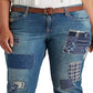 Calça Jeans Ralph Lauren Feminina Patchwork Relaxed Tapered Azul Tamanho 14W
