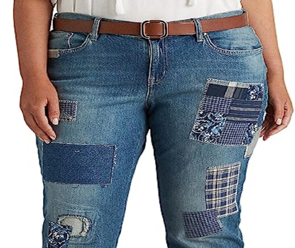 Calça Jeans Ralph Lauren Feminina Patchwork Relaxed Tapered Azul Tamanho 14W