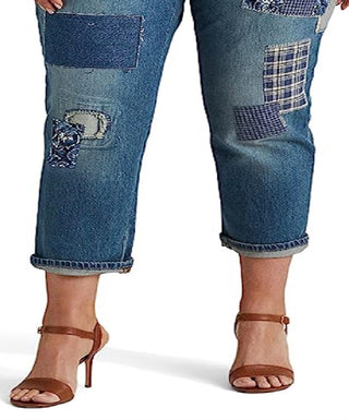 Calça Jeans Ralph Lauren Feminina Patchwork Relaxed Tapered Azul Tamanho 14W