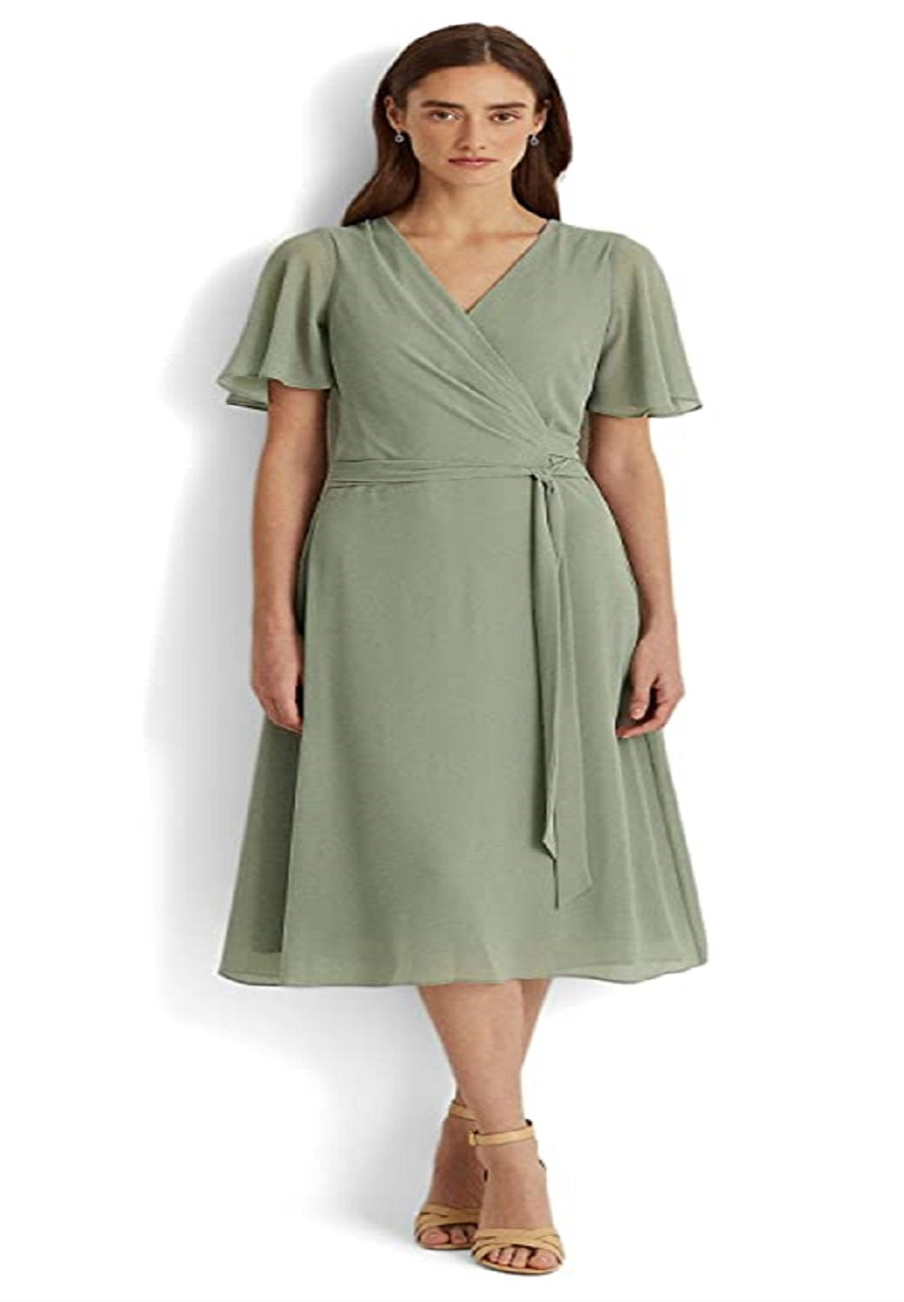 Vestido Ralph Lauren Feminino Georgette Manga Flutter Verde Tamanho 6
