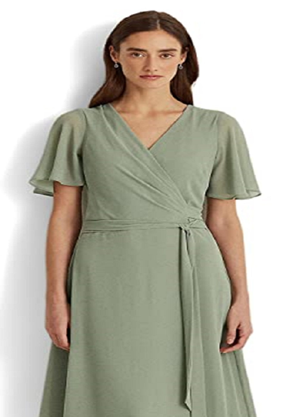 Vestido Ralph Lauren Feminino Georgette Manga Flutter Verde Tamanho 6