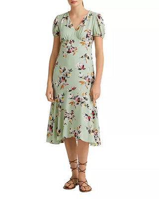 Ralph Lauren Women's V Neck Midi Wear To Work Fit Flare Dress Green Size 14