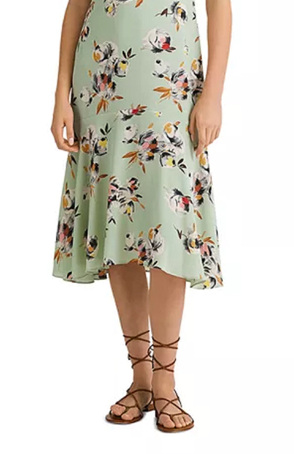 Vestido midi com decote em V Ralph Lauren feminino, estilo flare, verde, tamanho 14, para usar no trabalho