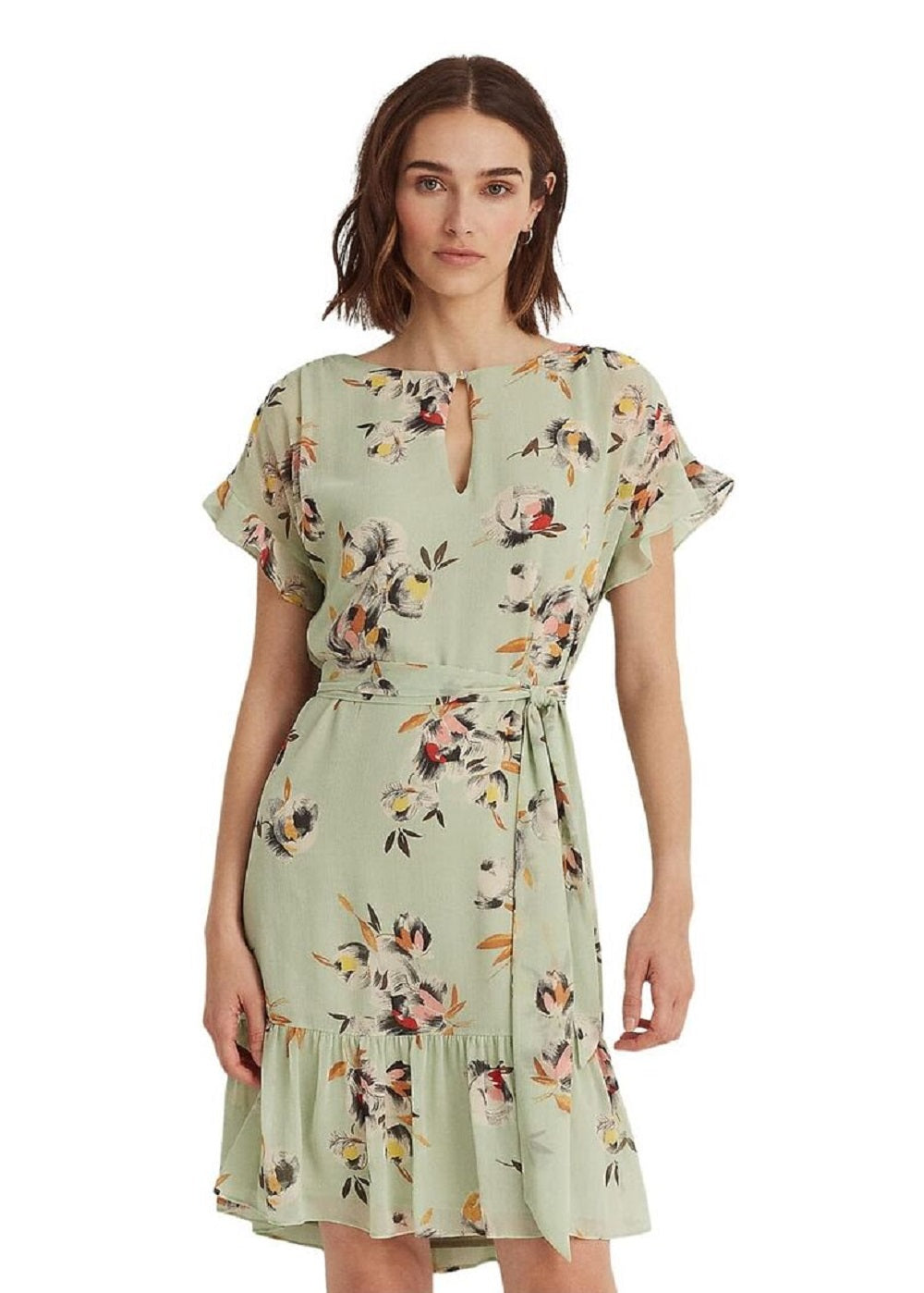Vestido Ralph Lauren Feminino Floral Crinkled Georgette Verde Tamanho 12