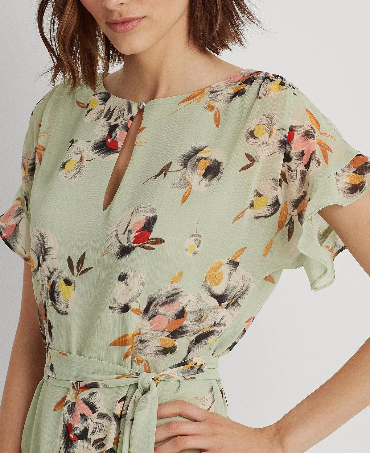 Vestido Ralph Lauren Feminino Floral Crinkled Georgette Verde Tamanho 14