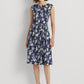 Vestido de crepe floral feminino Ralph Lauren, azul, tamanho 12