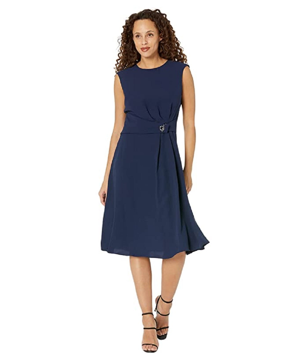 Vestido Ralph Lauren Feminino Dupla Face Fit and Flare Azul Tamanho 14