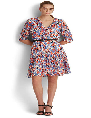 Vestido Ralph Lauren Feminino Floral Crinkled Georgette Azul Tamanho 12