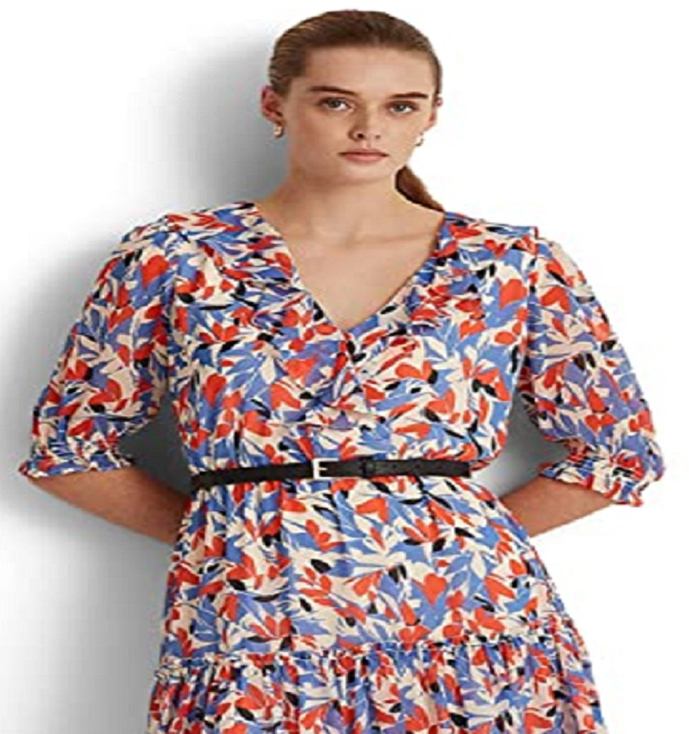Vestido Ralph Lauren Feminino Floral Crinkled Georgette Azul Tamanho 12