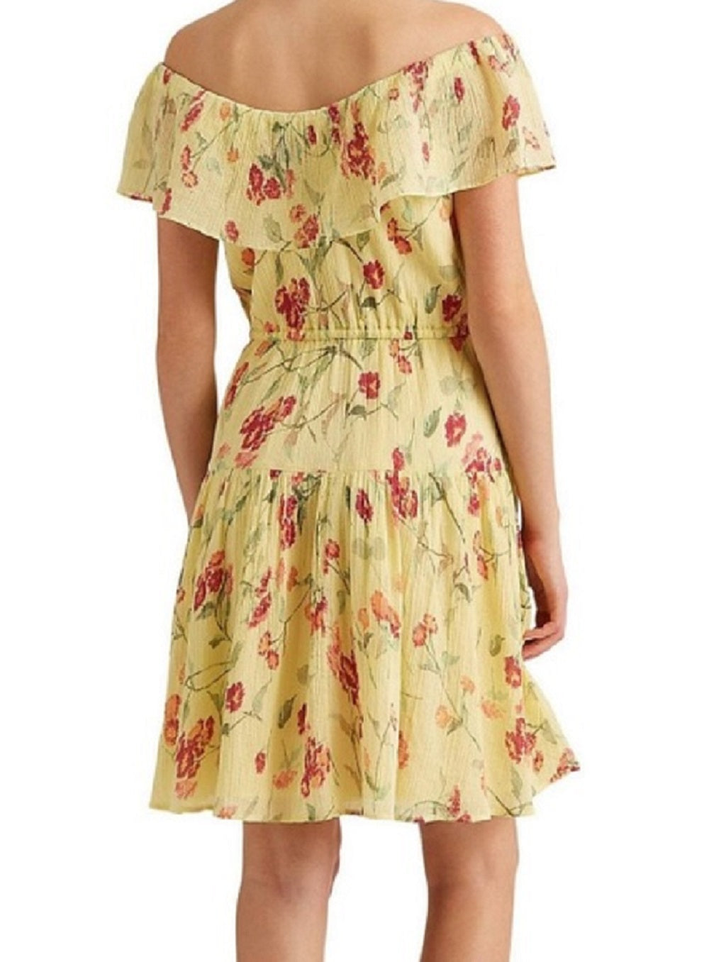 Vestido floral amassado Ralph Lauren feminino, amarelo, tamanho 16