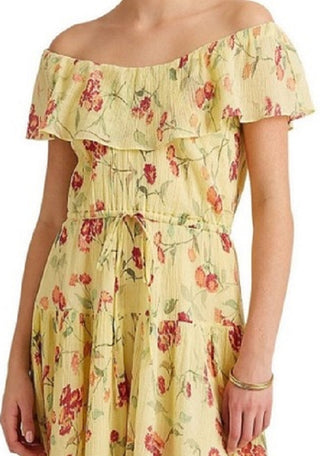 Vestido floral amassado Ralph Lauren feminino, amarelo, tamanho 16