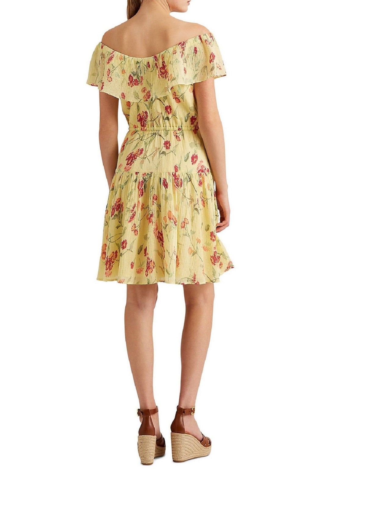 Vestido floral amassado Ralph Lauren feminino, amarelo, tamanho 4