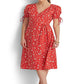 Vestido midi de crepe floral feminino Ralph Lauren, vermelho, tamanho 16