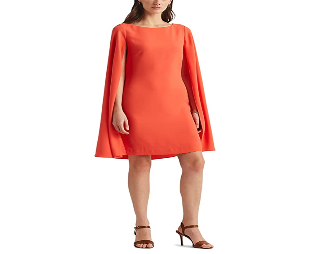 Vestido de coquetel Ralph Lauren Cape Georgette feminino, laranja, tamanho 12