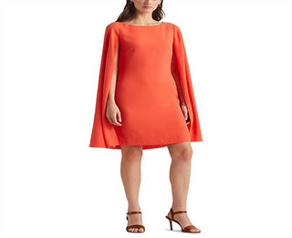 Ralph Lauren Women's Cape Georgette Cocktail Dress Orange Size 12