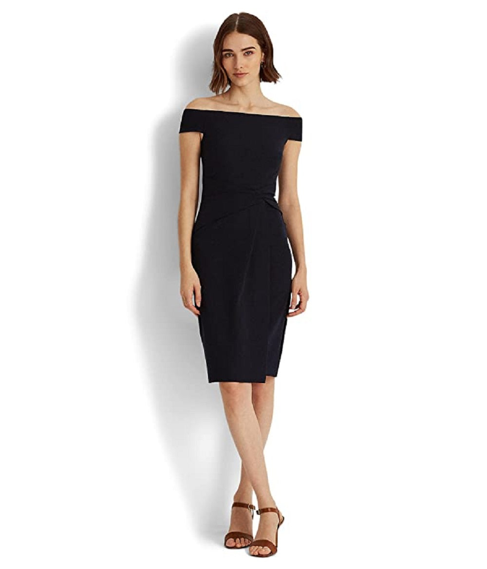 Vestido Ralph Lauren Feminino Crepe Ombro a Ombro Azul Tamanho 18