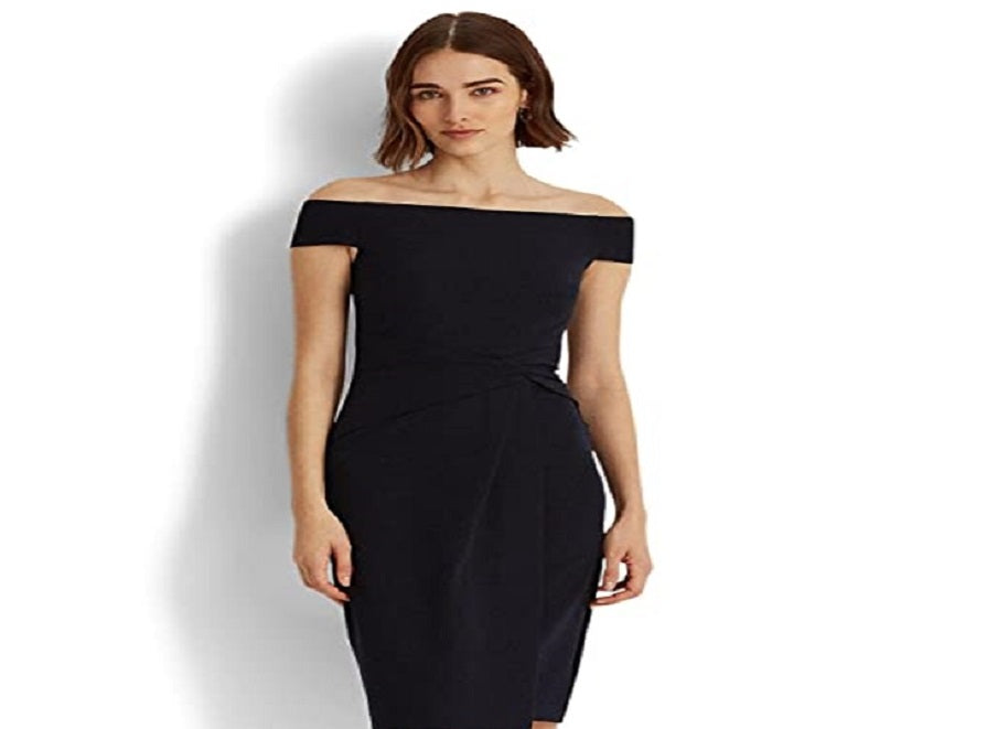 Vestido Ralph Lauren Feminino Crepe Ombro a Ombro Azul Tamanho 8