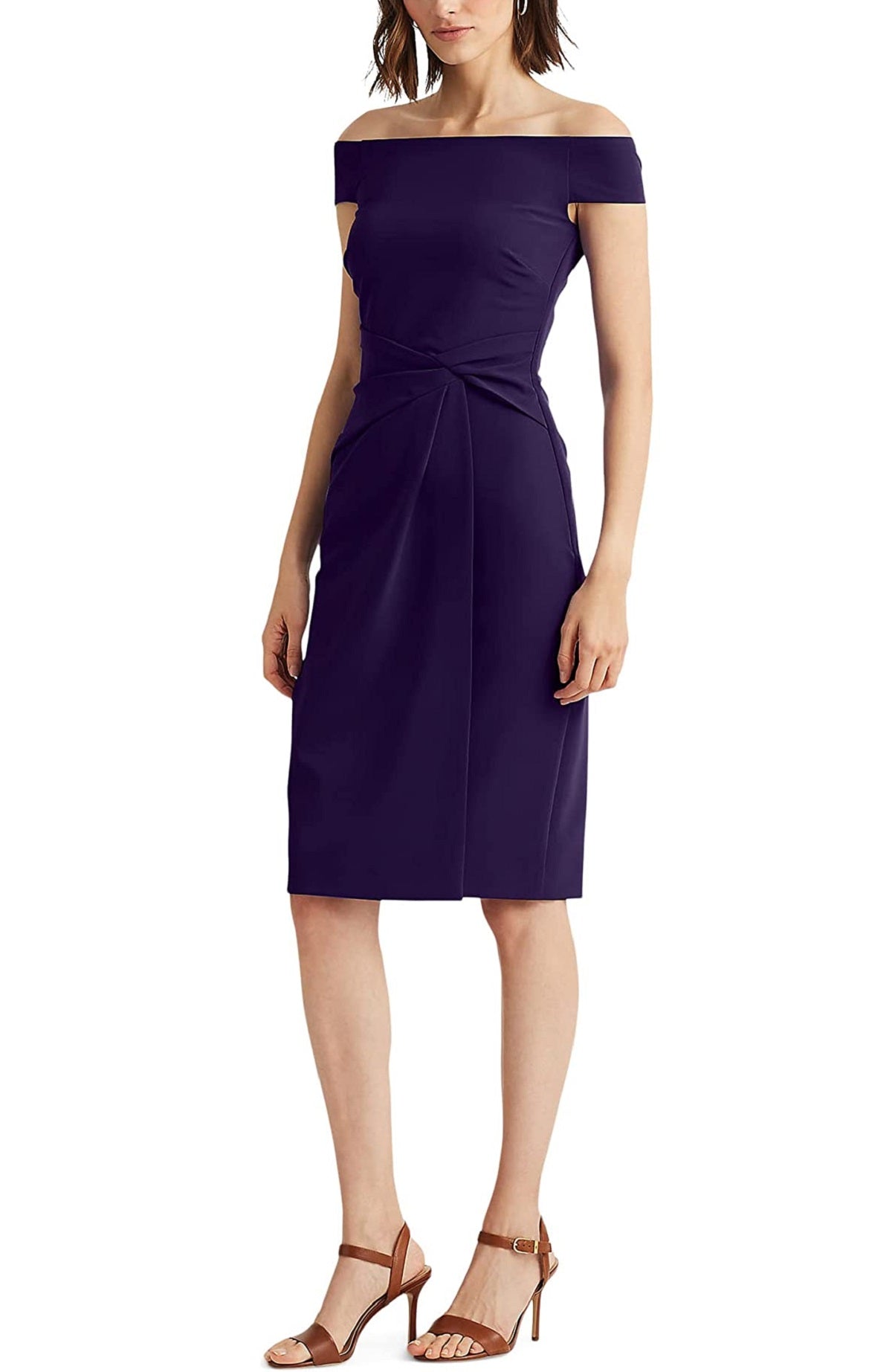 Vestido Ralph Lauren Feminino Crepe Ombro a Ombro Roxo Tamanho 8