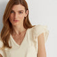 Camiseta Ralph Lauren Feminina com Manga Elástica e Babados, Marrom, Tamanho Médio