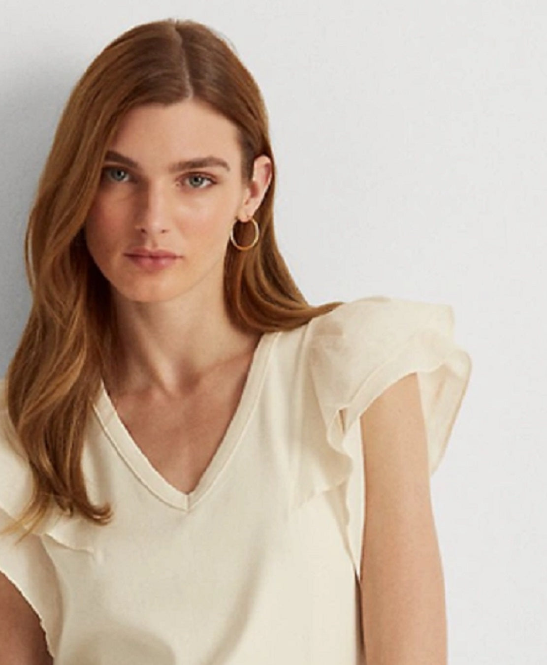 Camiseta Ralph Lauren Feminina com Manga Elástica e Babados, Marrom, Tamanho Médio