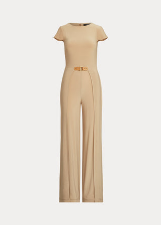 Ralph Lauren Women's Buckle Trim Jersey Jumpsuit Brown Size 16