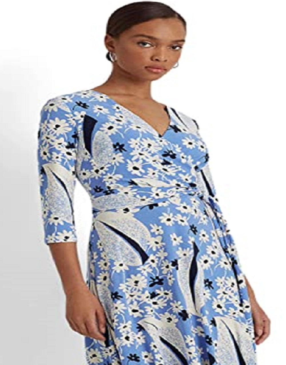 Vestido de malha com sobrepeliz floral Ralph Lauren feminino, azul, tamanho 6