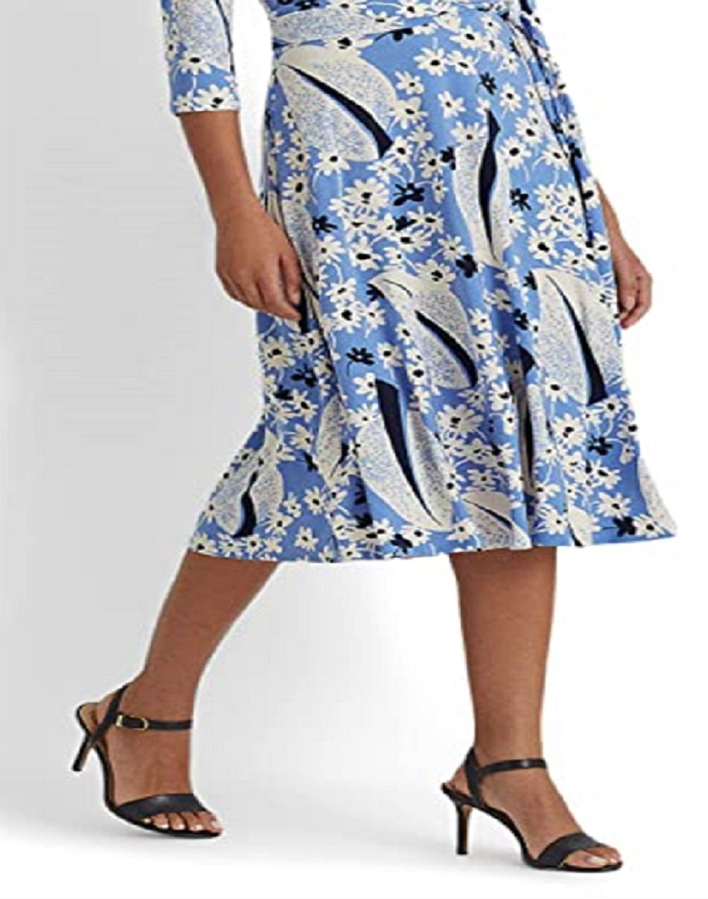Vestido de malha com sobrepeliz floral Ralph Lauren feminino, azul, tamanho 6