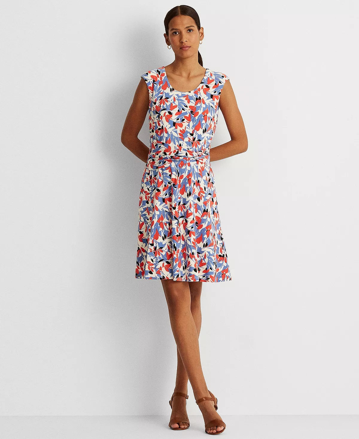 Vestido de malha floral feminino Ralph Lauren, azul, tamanho 10