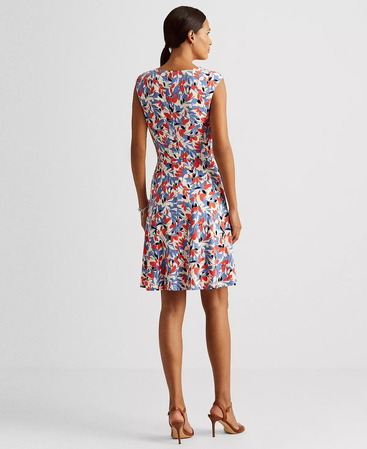 Vestido de malha floral feminino Ralph Lauren, azul, tamanho 10