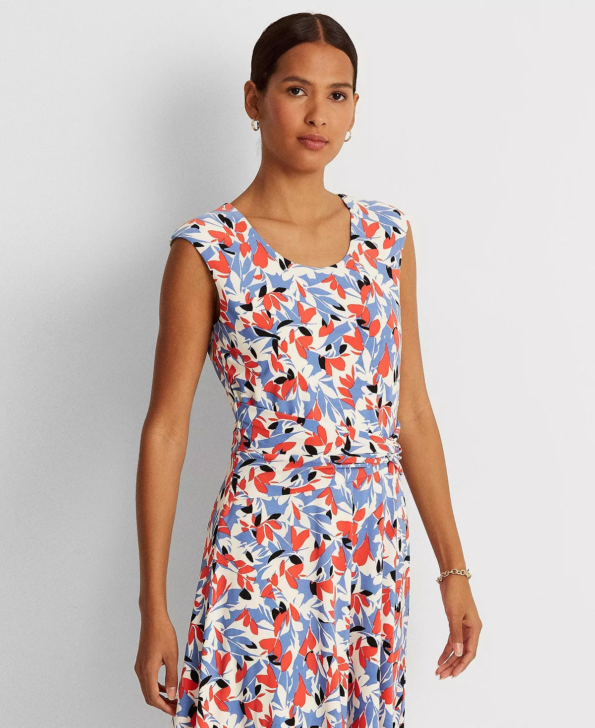 Vestido de malha floral feminino Ralph Lauren, azul, tamanho 10