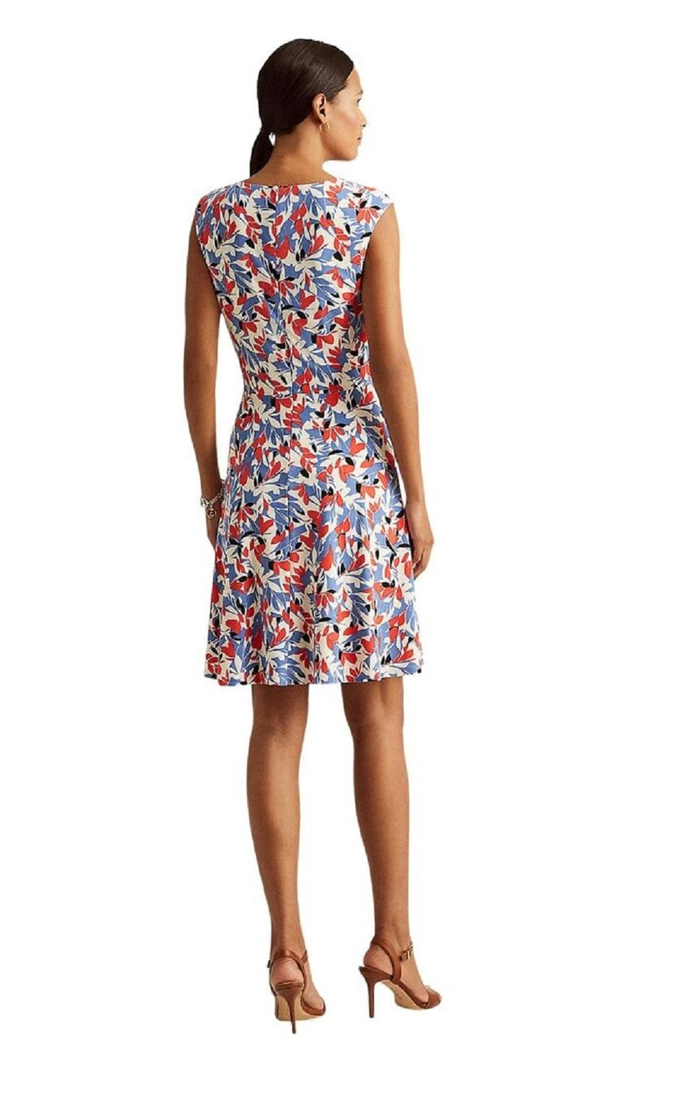 Vestido de malha floral feminino Ralph Lauren, azul, tamanho 12