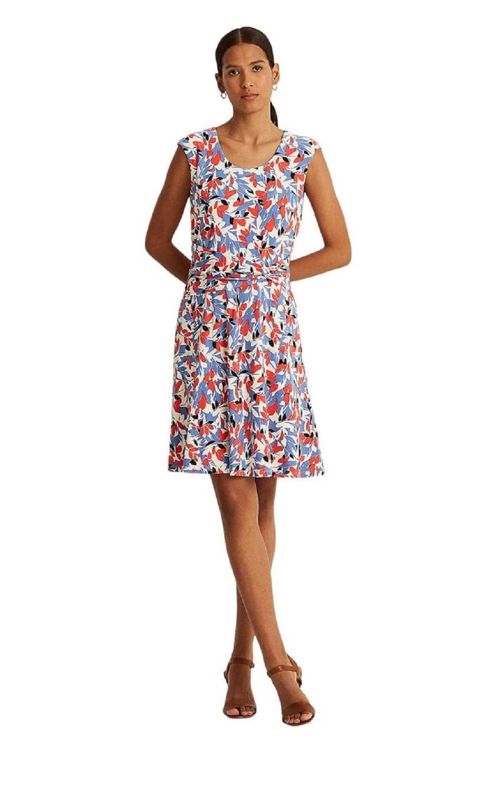 Vestido de malha floral feminino Ralph Lauren azul tamanho 14