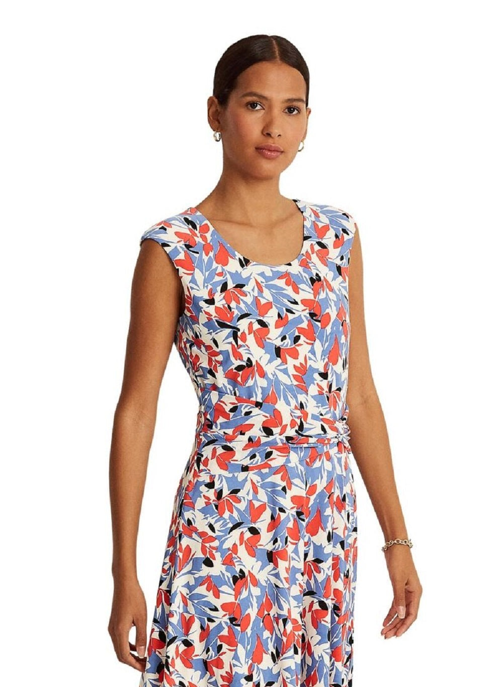 Vestido de malha floral feminino Ralph Lauren azul tamanho 14