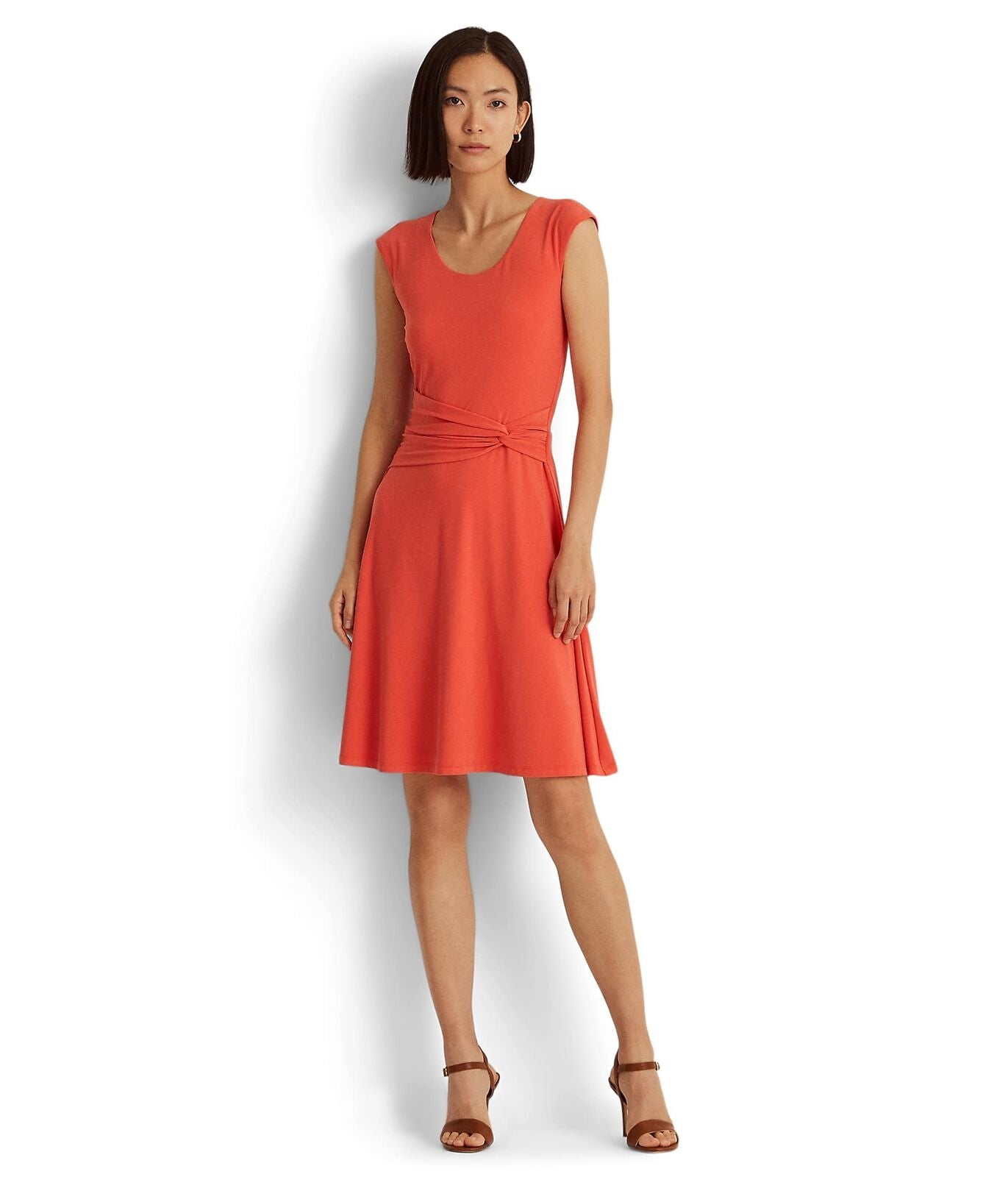 Vestido de malha com decote redondo feminino Ralph Lauren, laranja, tamanho 10