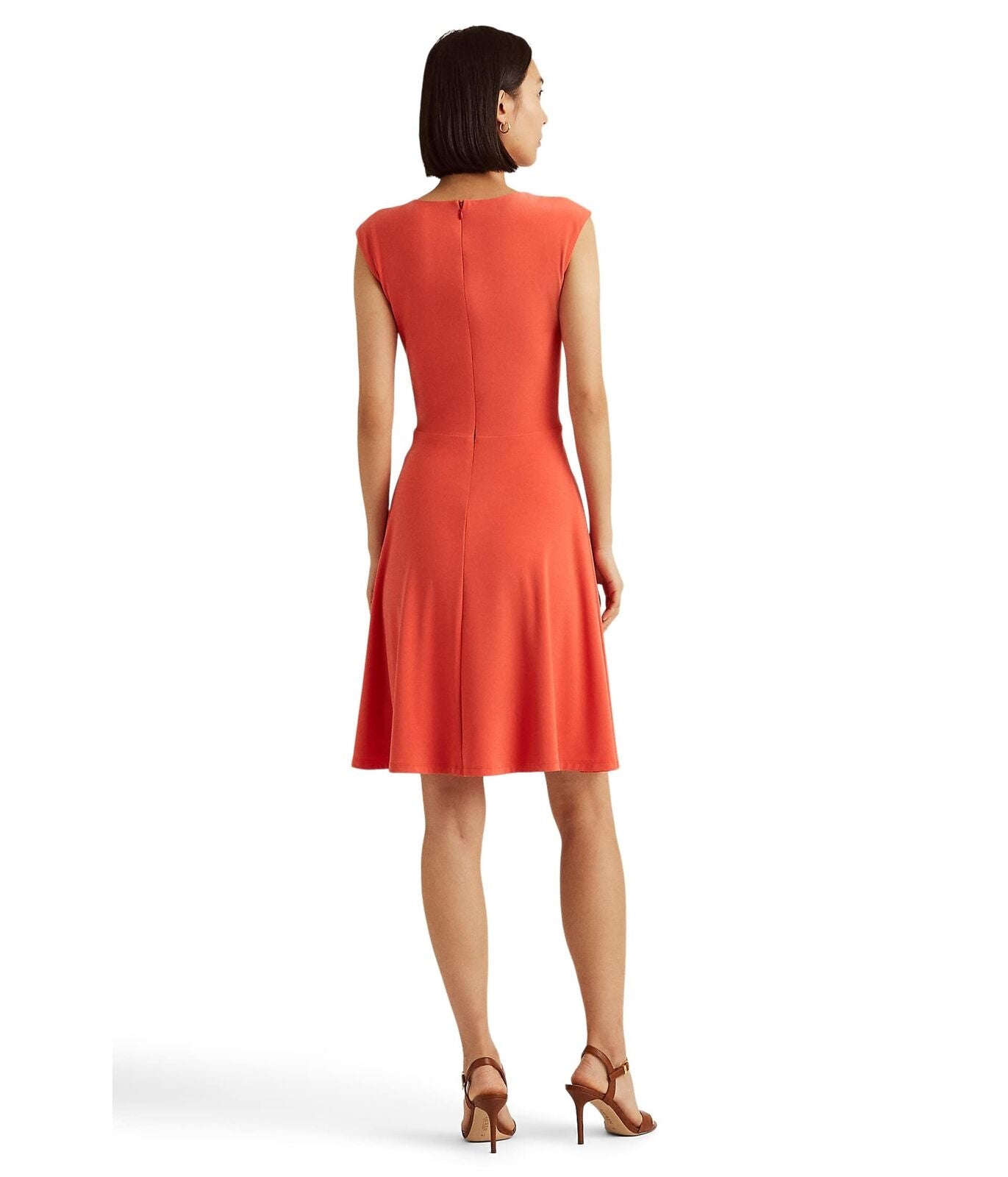 Vestido de malha com decote redondo feminino Ralph Lauren, laranja, tamanho 10
