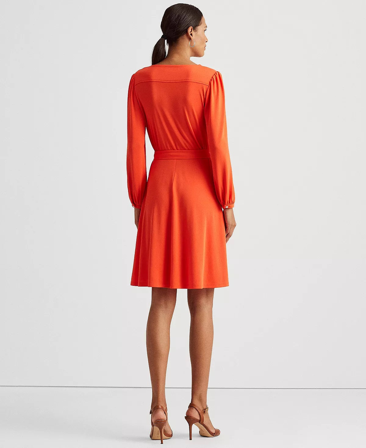 Vestido de malha de manga comprida feminino Ralph Lauren, laranja, tamanho 12