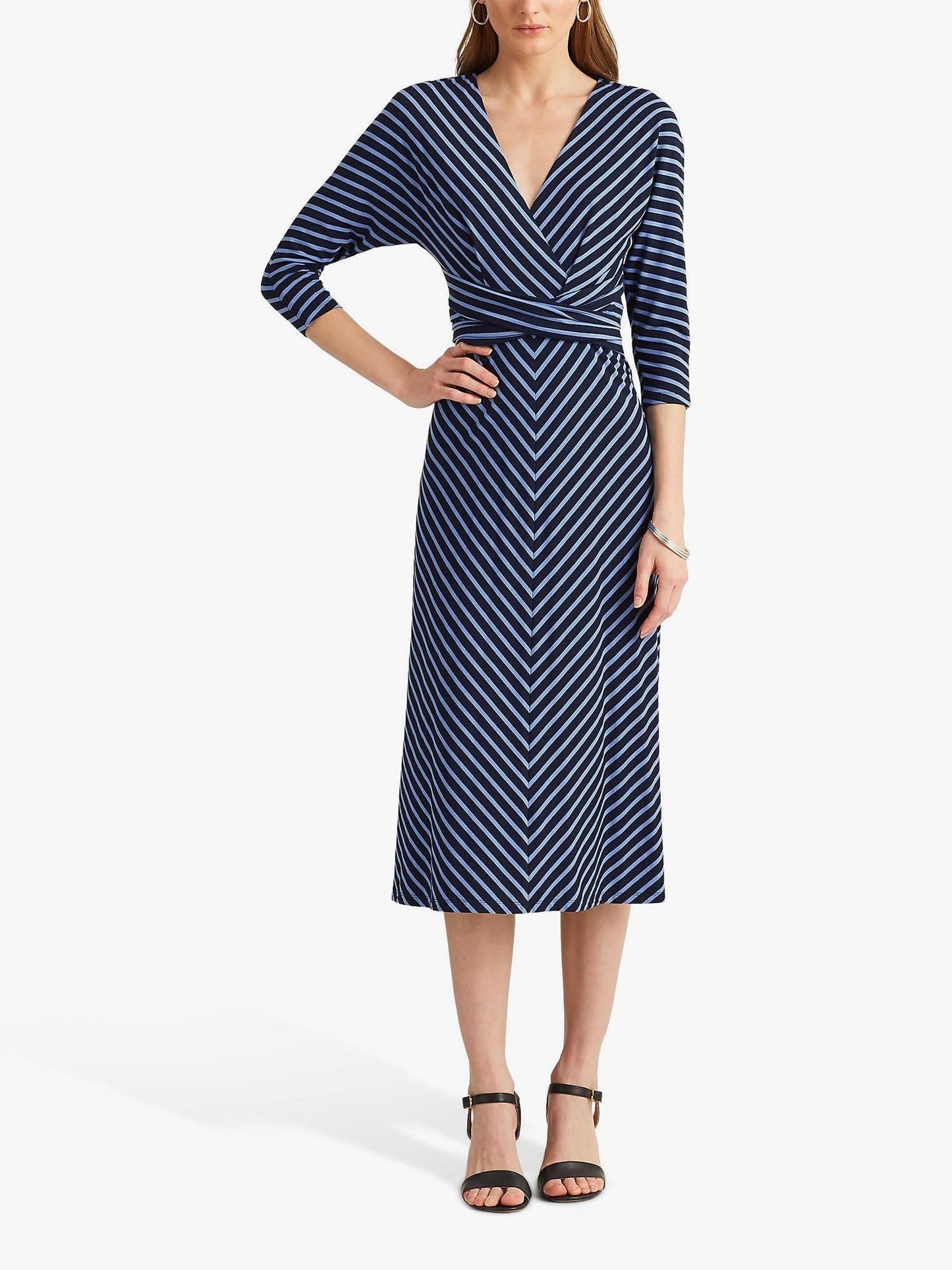 Vestido de malha listrado feminino Ralph Lauren, azul, tamanho 14