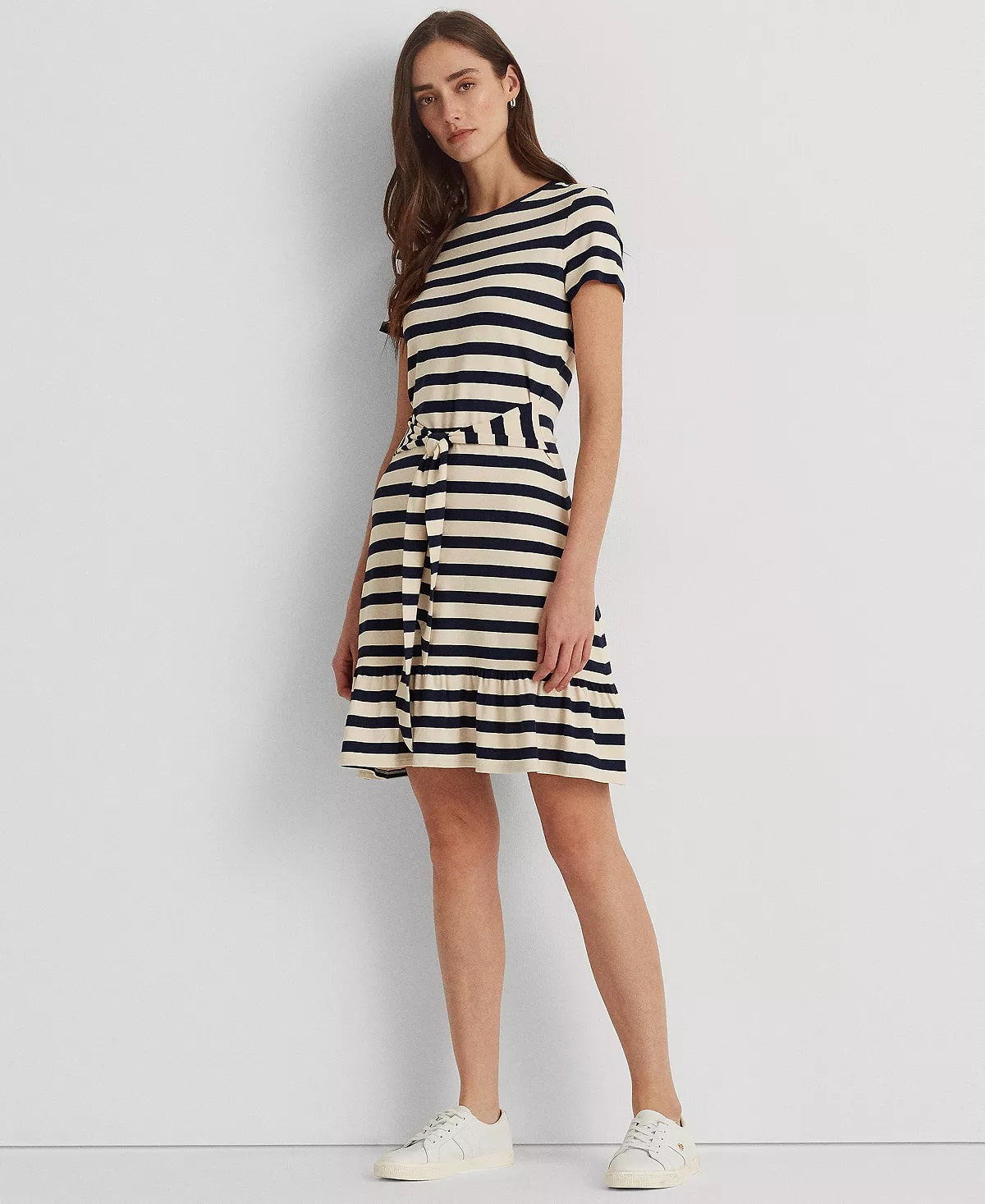 Vestido camiseta listrado Ralph Lauren feminino marrom tamanho 14