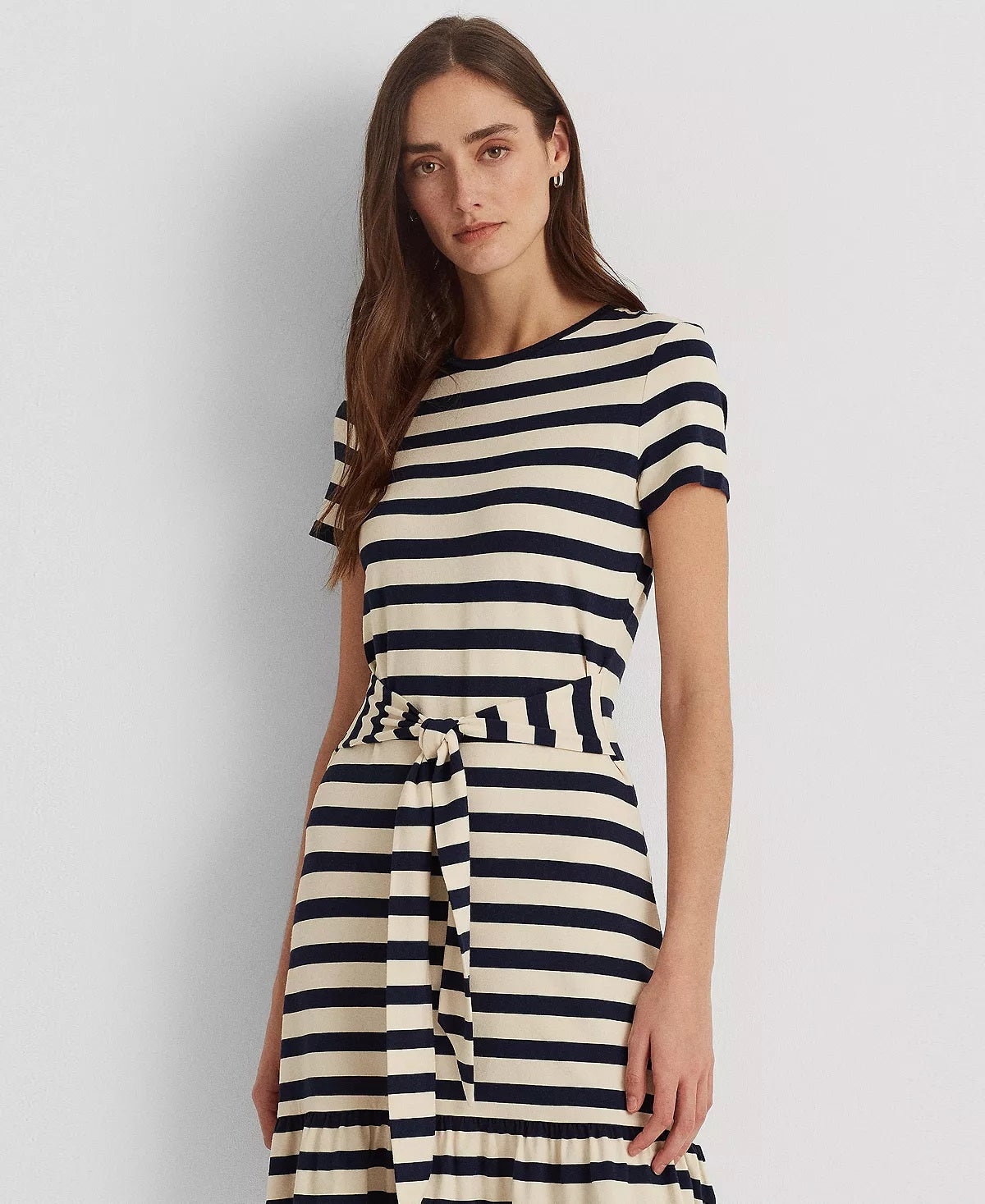 Vestido camiseta listrado Ralph Lauren feminino marrom tamanho 14