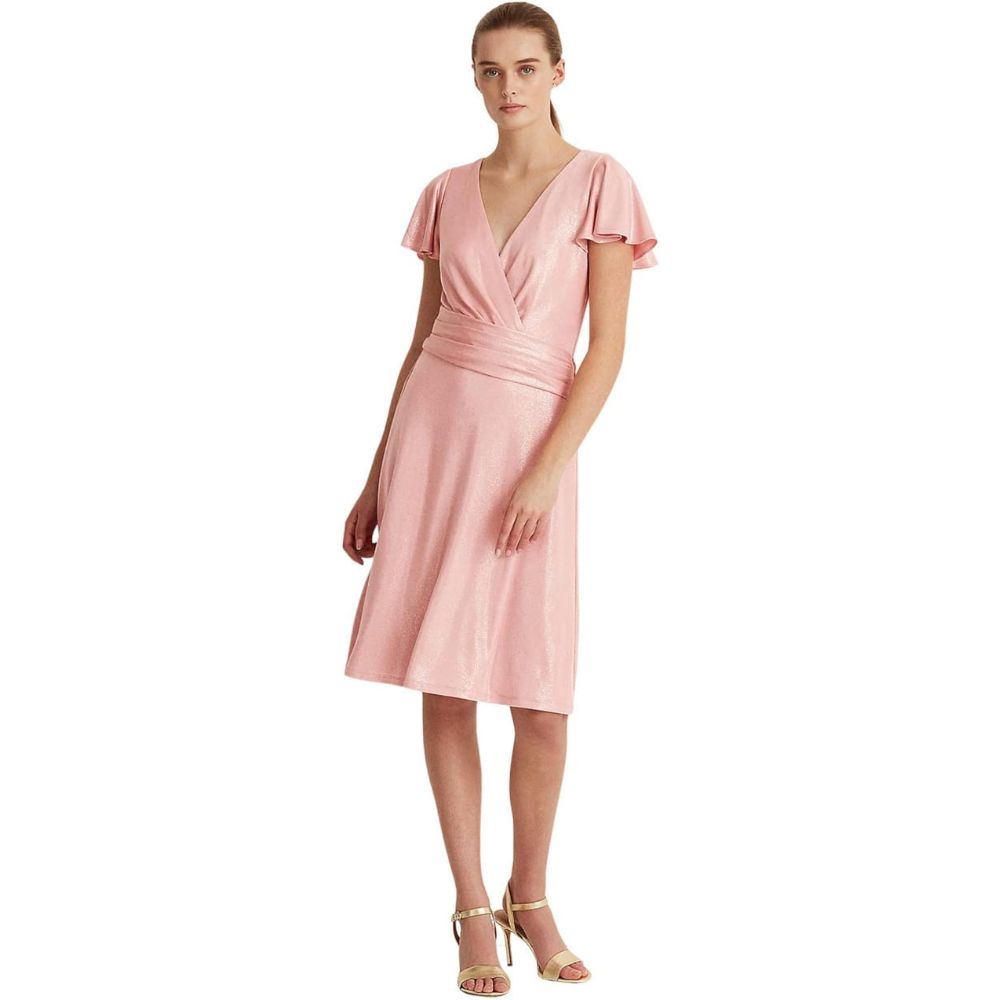 Vestido de coquetel Ralph Lauren feminino em jersey com detalhes florais, rosa, tamanho 6