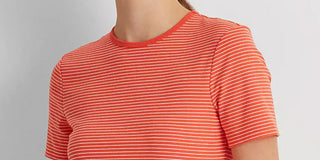 Camiseta Ralph Lauren Feminina Listrada de Algodão Elástico Laranja Tamanho Médio